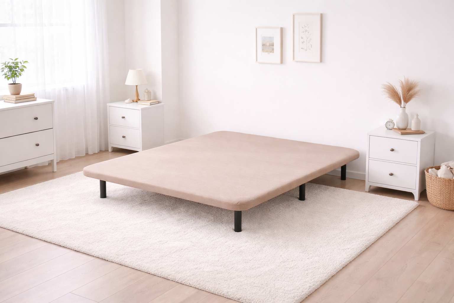 Ambiente dormitorio con base tapizada 1