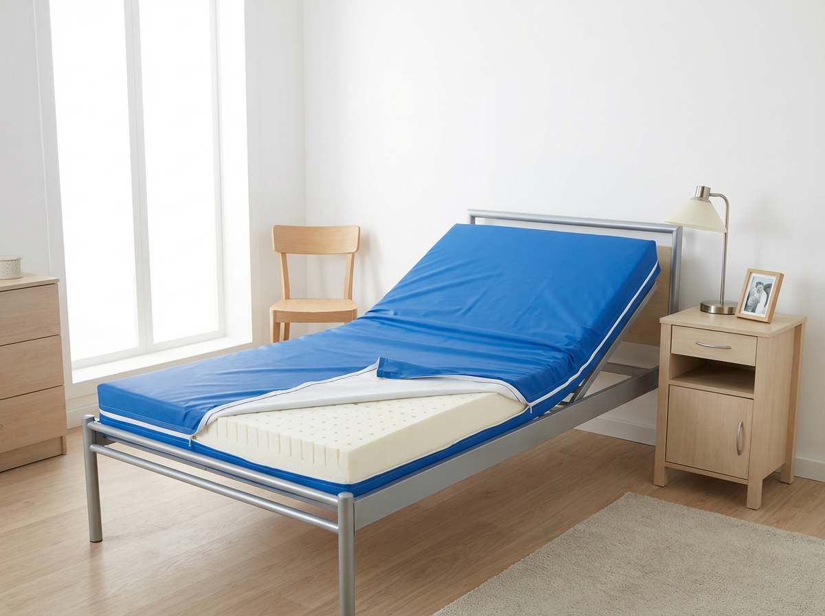 Ambiente dormitorio 1 con colchon de latex funda sanitaria abierto